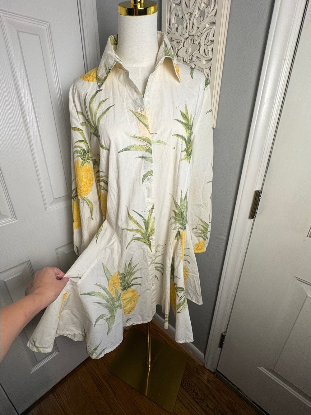 Cobalt & Tawny Maui Hawaii Rendezvous Pineapple Print Cotton Shirt Dress M